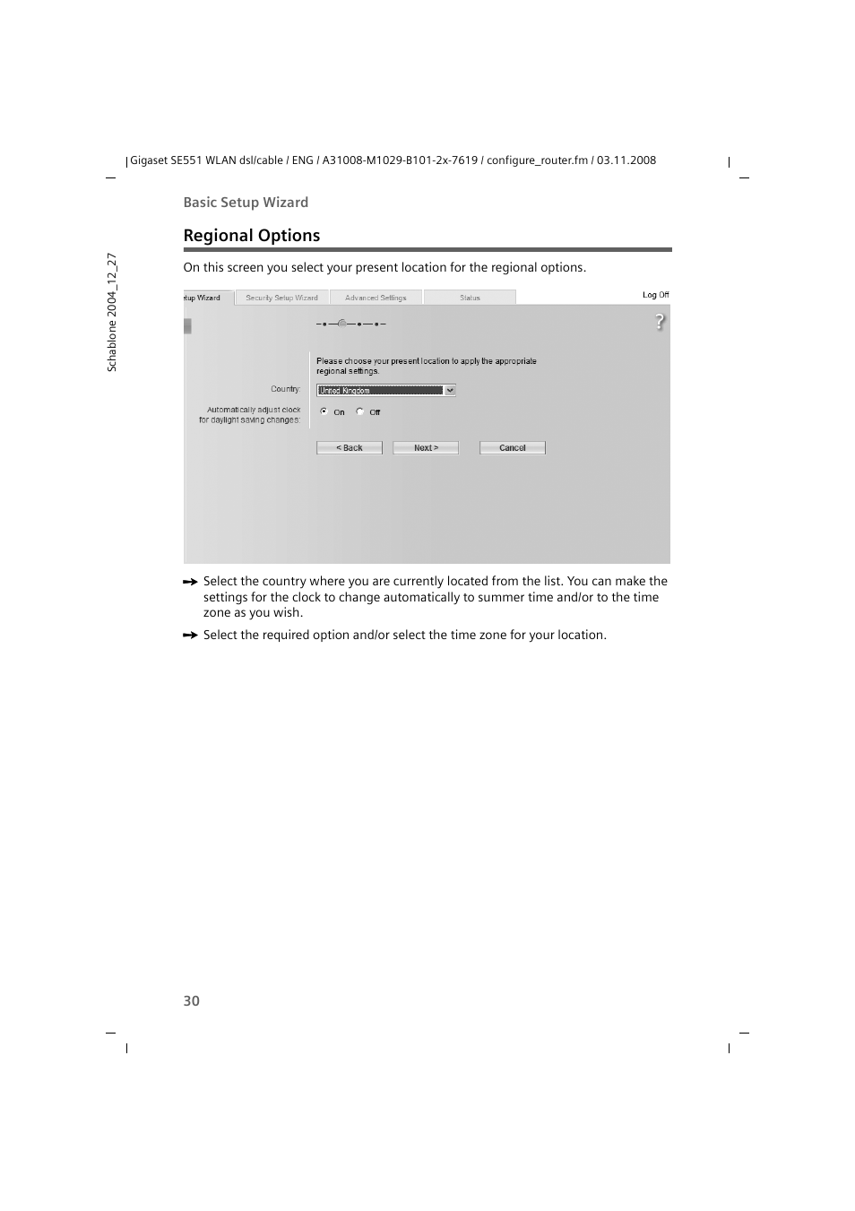 Regional options | Siemens Simens Gigaset WLAN dsl/cable SE551 User Manual | Page 30 / 148