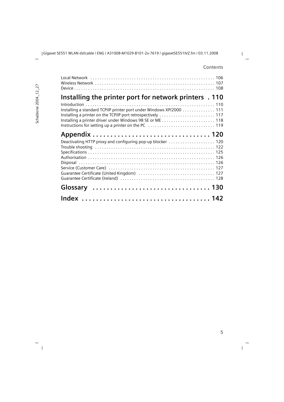 Appendix, Glossary index | Siemens Simens Gigaset WLAN dsl/cable SE551 User Manual | Page 5 / 148