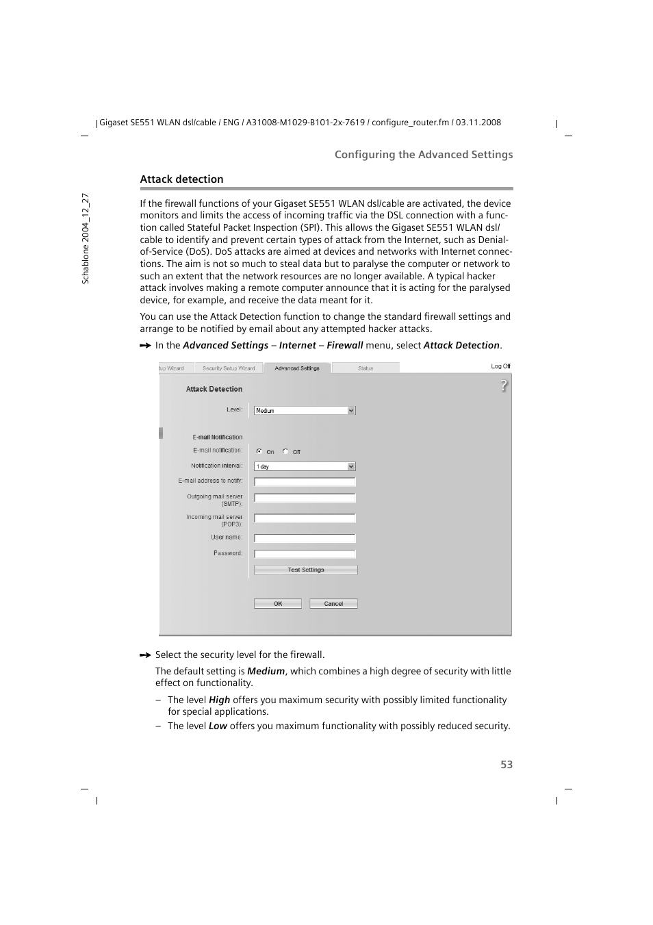 Attack detection | Siemens Simens Gigaset WLAN dsl/cable SE551 User Manual | Page 53 / 148