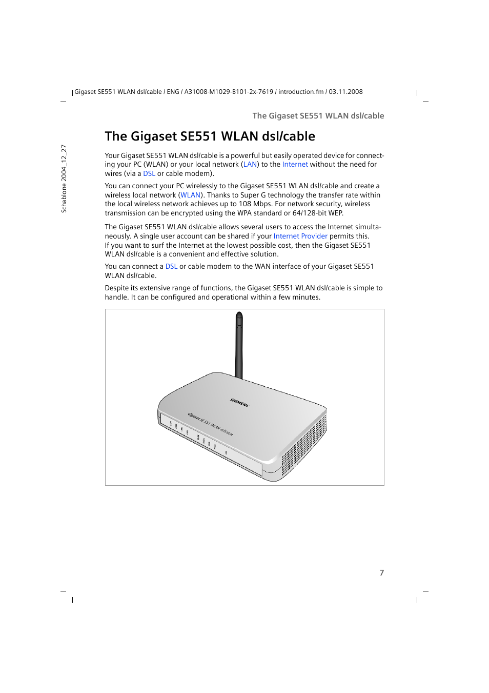 The gigaset se551 wlan dsl/cable | Siemens Simens Gigaset WLAN dsl/cable SE551 User Manual | Page 7 / 148