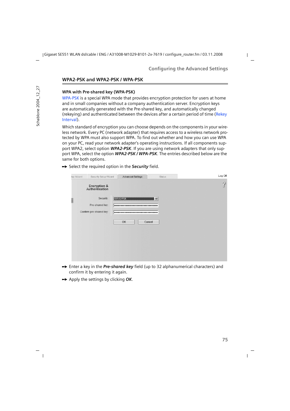 Wpa2-psk and wpa2-psk / wpa-psk | Siemens Simens Gigaset WLAN dsl/cable SE551 User Manual | Page 75 / 148