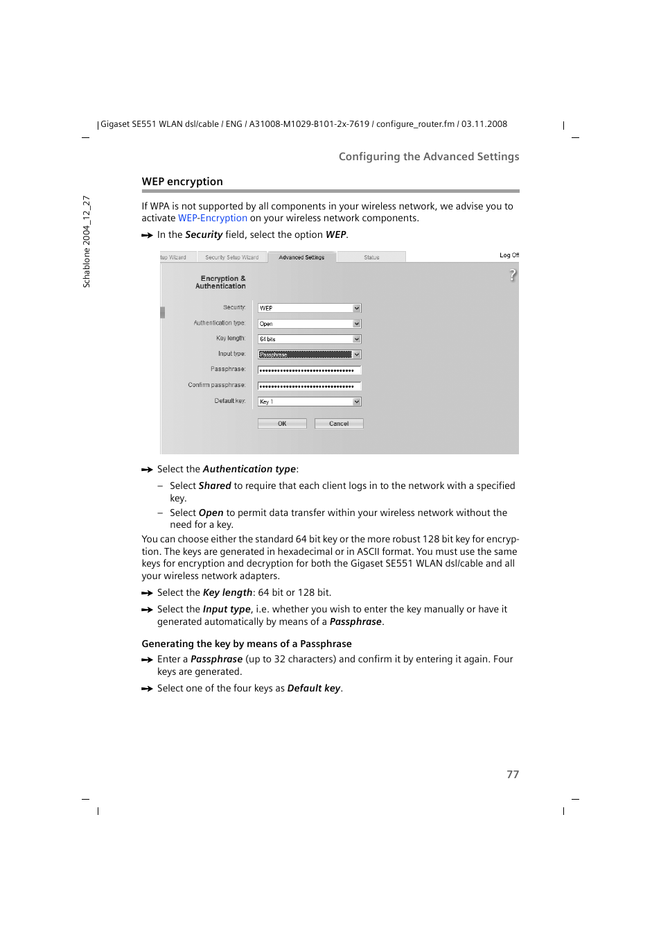 Wep encryption | Siemens Simens Gigaset WLAN dsl/cable SE551 User Manual | Page 77 / 148