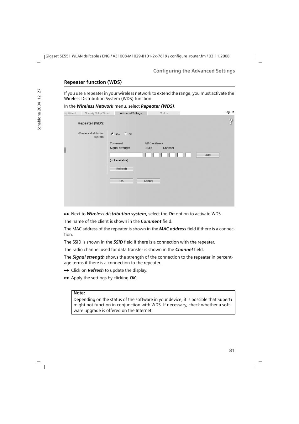 Repeater function (wds) | Siemens Simens Gigaset WLAN dsl/cable SE551 User Manual | Page 81 / 148