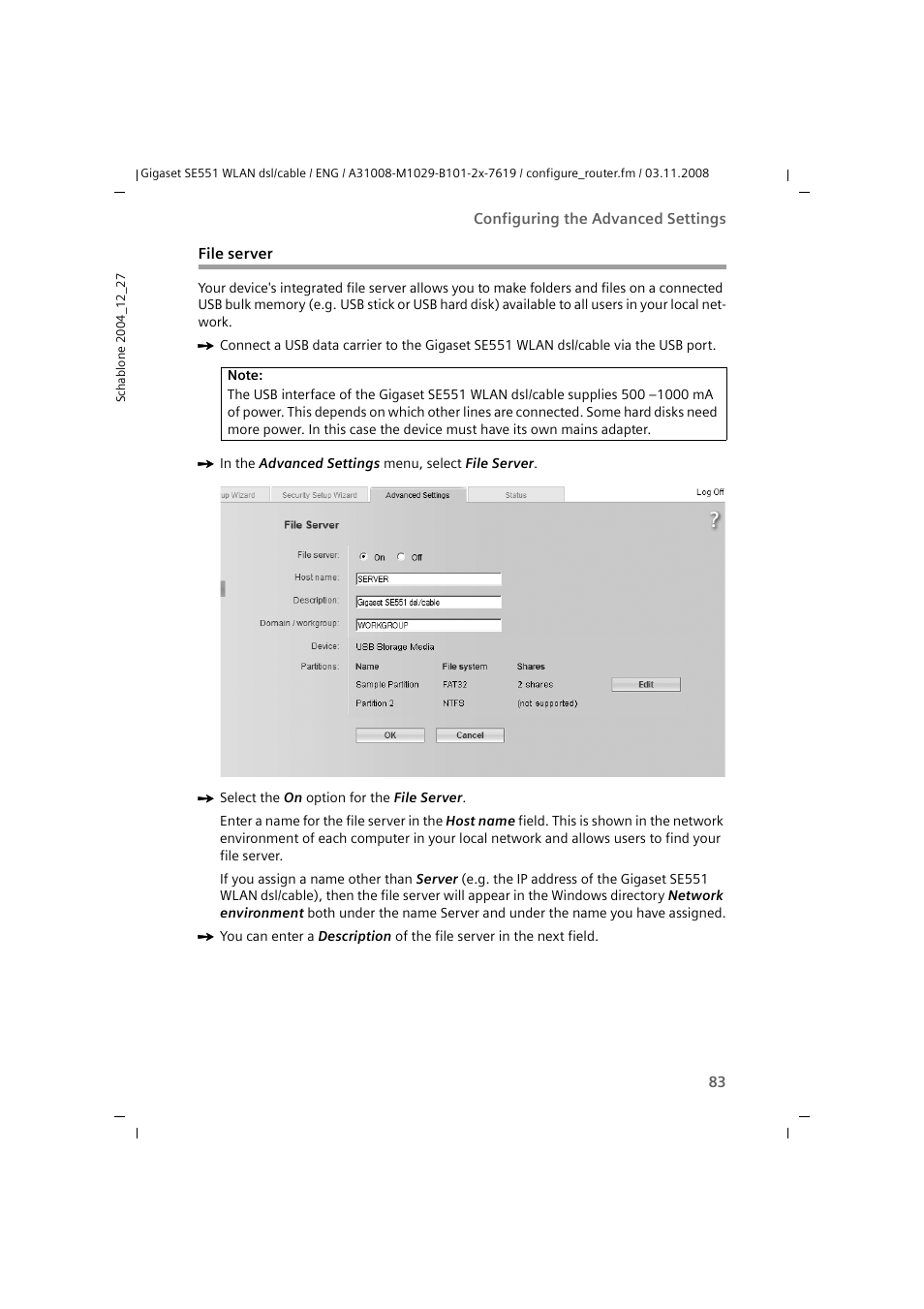 File server | Siemens Simens Gigaset WLAN dsl/cable SE551 User Manual | Page 83 / 148