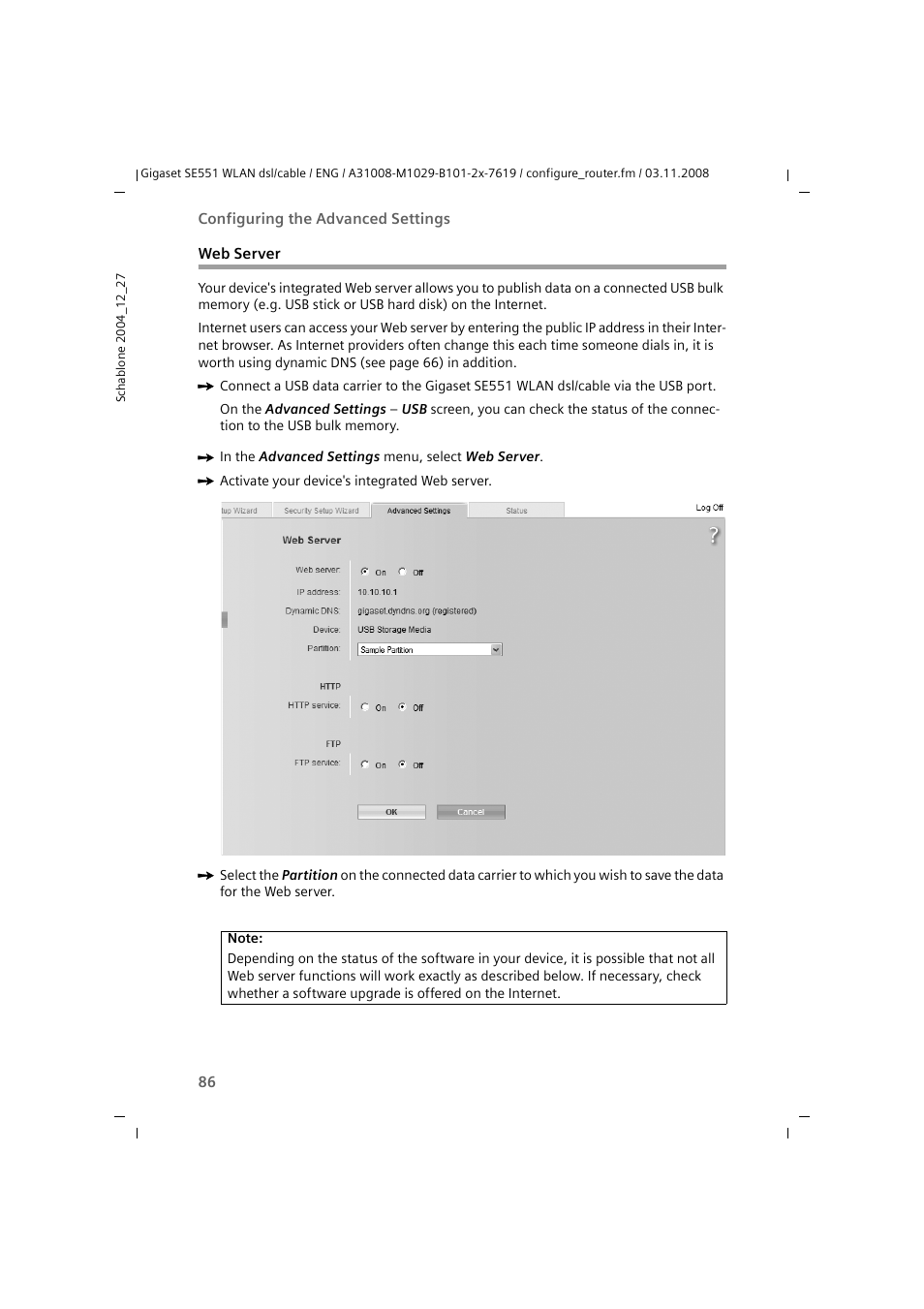 Web server | Siemens Simens Gigaset WLAN dsl/cable SE551 User Manual | Page 86 / 148