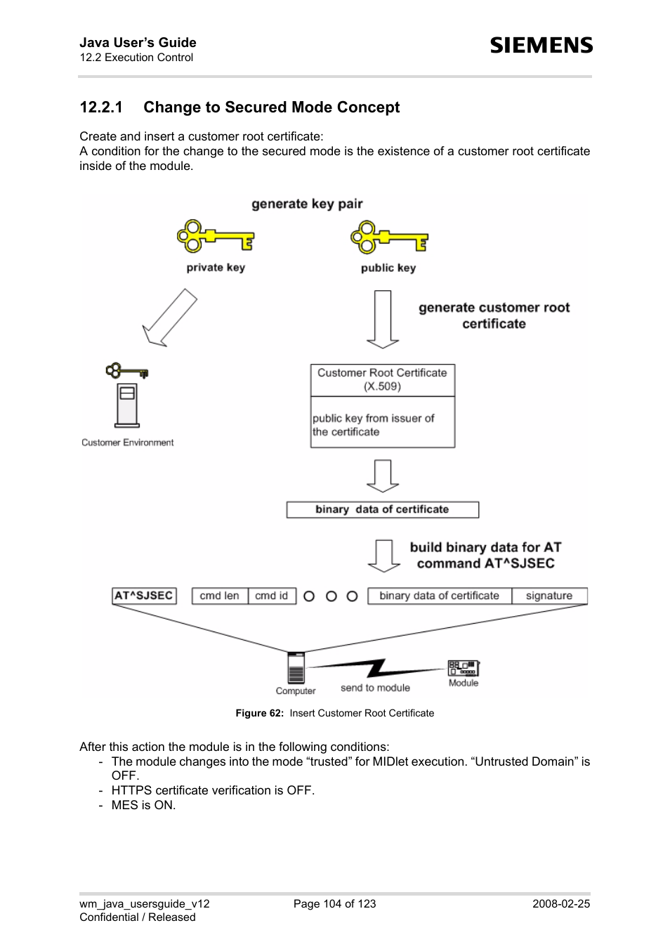 1 change to secured mode concept, Figure 62, Insert customer root certificate | Section 12.2.1, Certificate, see, Step 1) | Siemens XT65 User Manual | Page 104 / 123