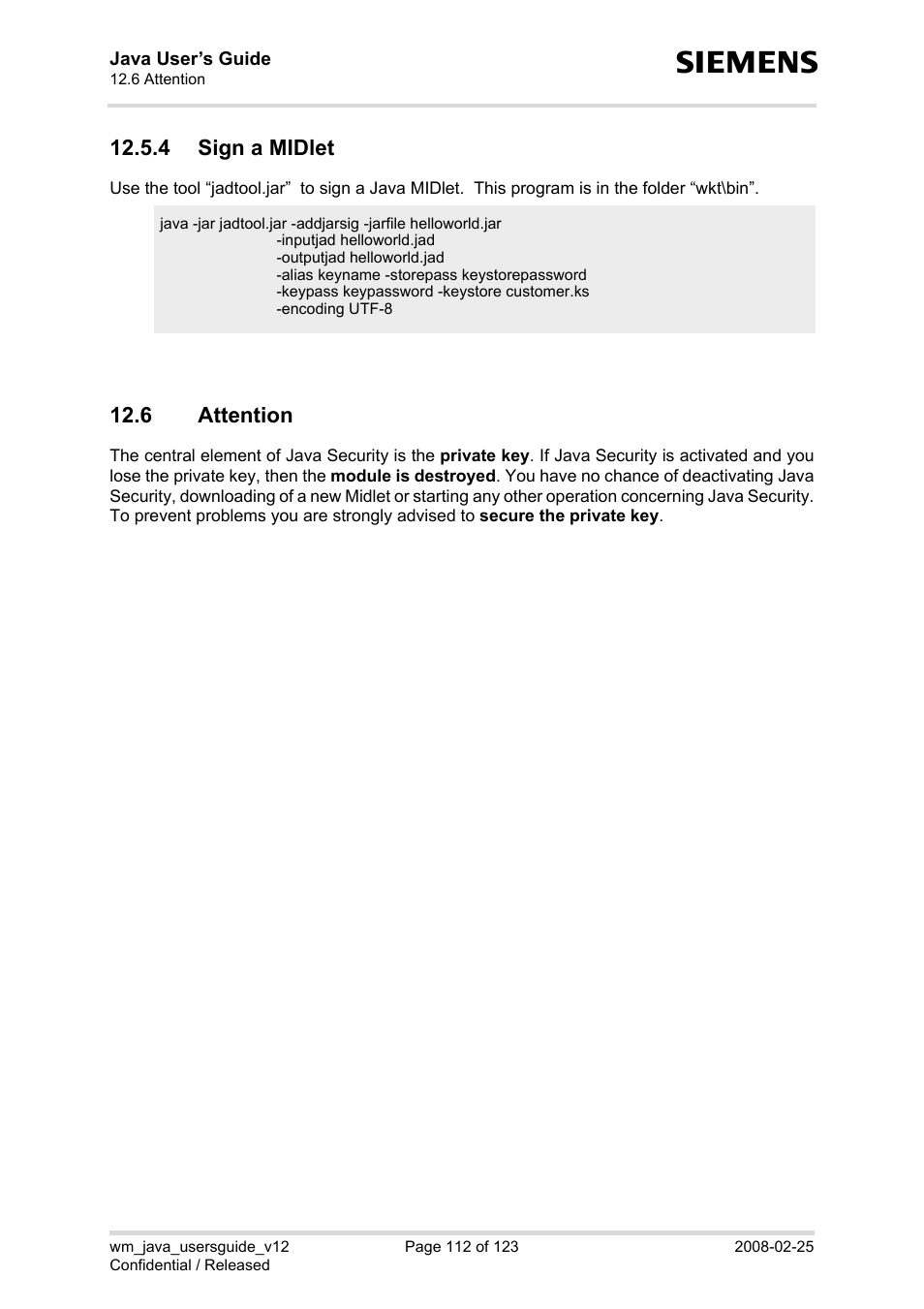 4 sign a midlet, 6 attention, Attention | Siemens XT65 User Manual | Page 112 / 123