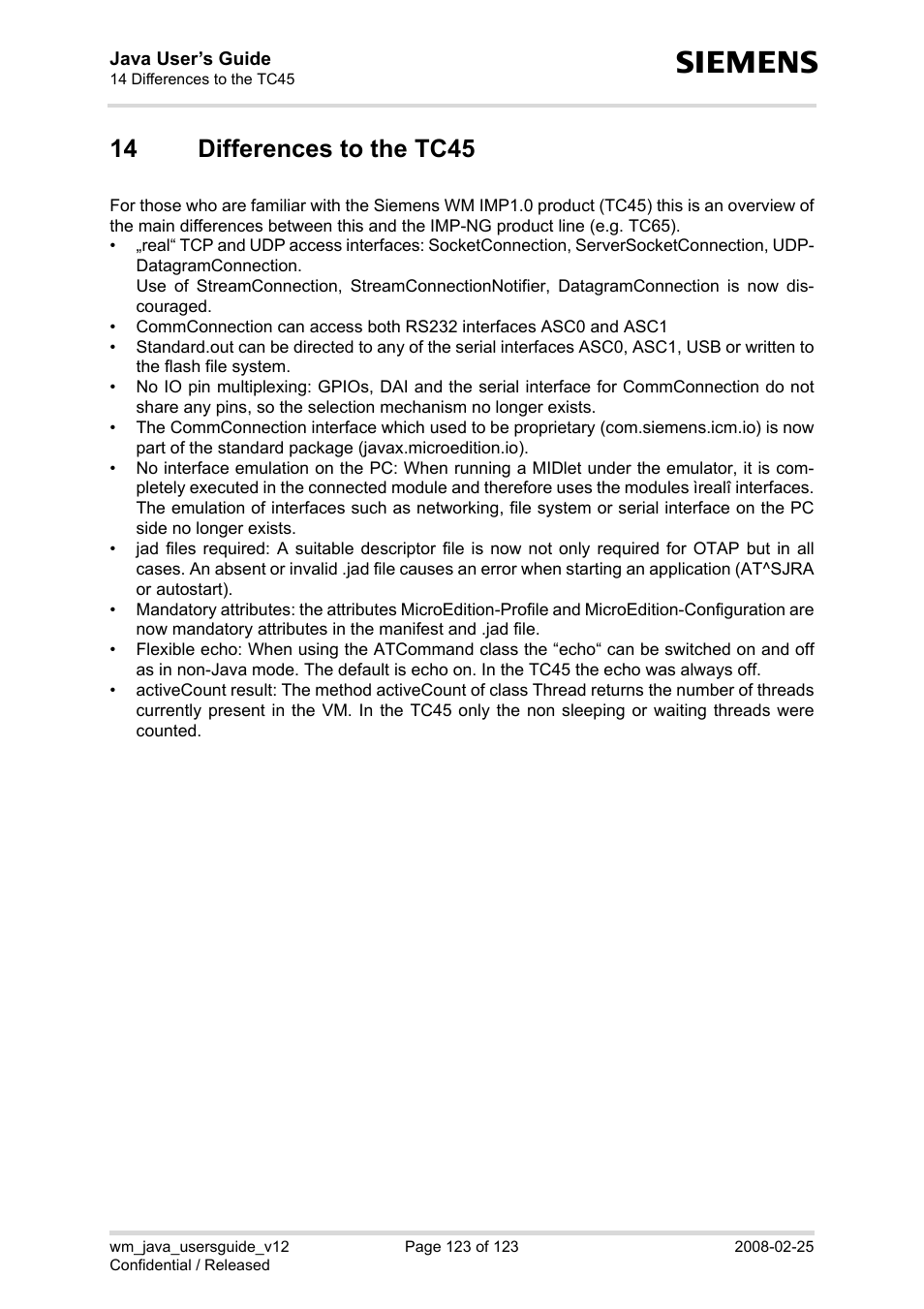 14 differences to the tc45, Differences to the tc45 | Siemens XT65 User Manual | Page 123 / 123