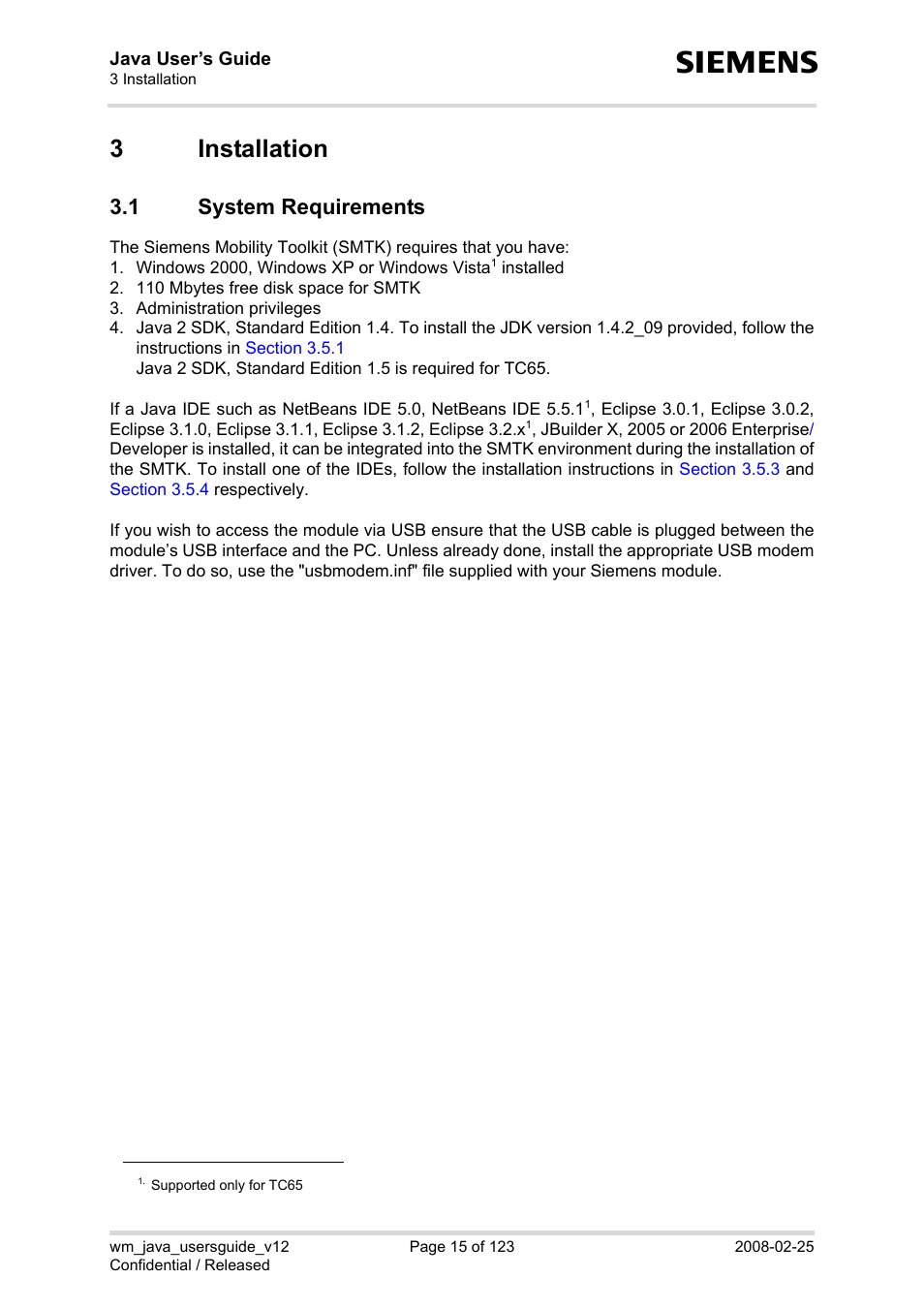 3 installation, 1 system requirements, Installation 3.1 | System requirements, 3installation | Siemens XT65 User Manual | Page 15 / 123