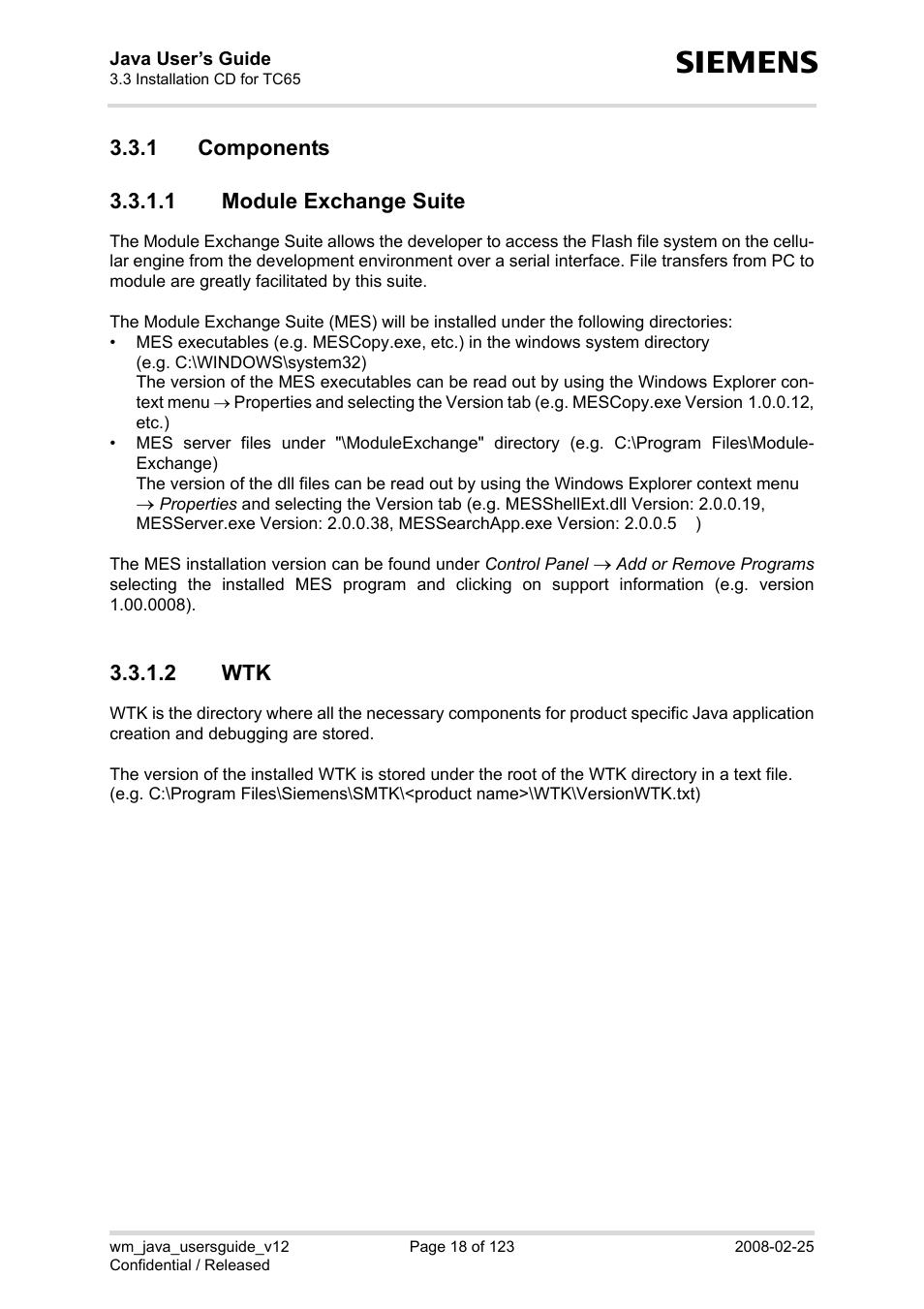 1 components, 1 module exchange suite, 2 wtk | Components 3.3.1.1, Module exchange suite | Siemens XT65 User Manual | Page 18 / 123