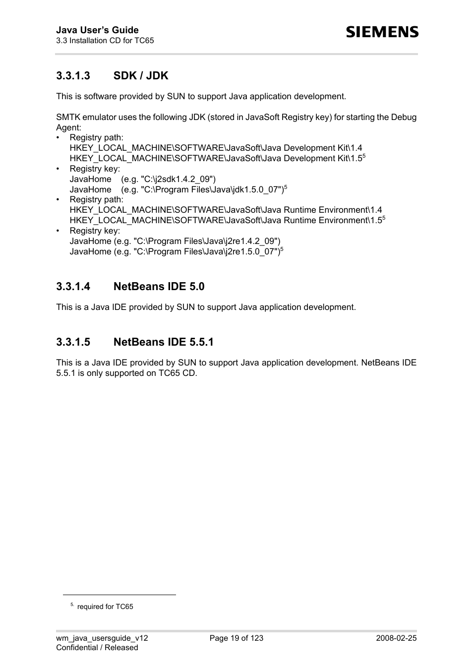 3 sdk / jdk, 4 netbeans ide 5.0, 5 netbeans ide 5.5.1 | Sdk / jdk, Netbeans ide 5.0, Netbeans ide 5.5.1 | Siemens XT65 User Manual | Page 19 / 123