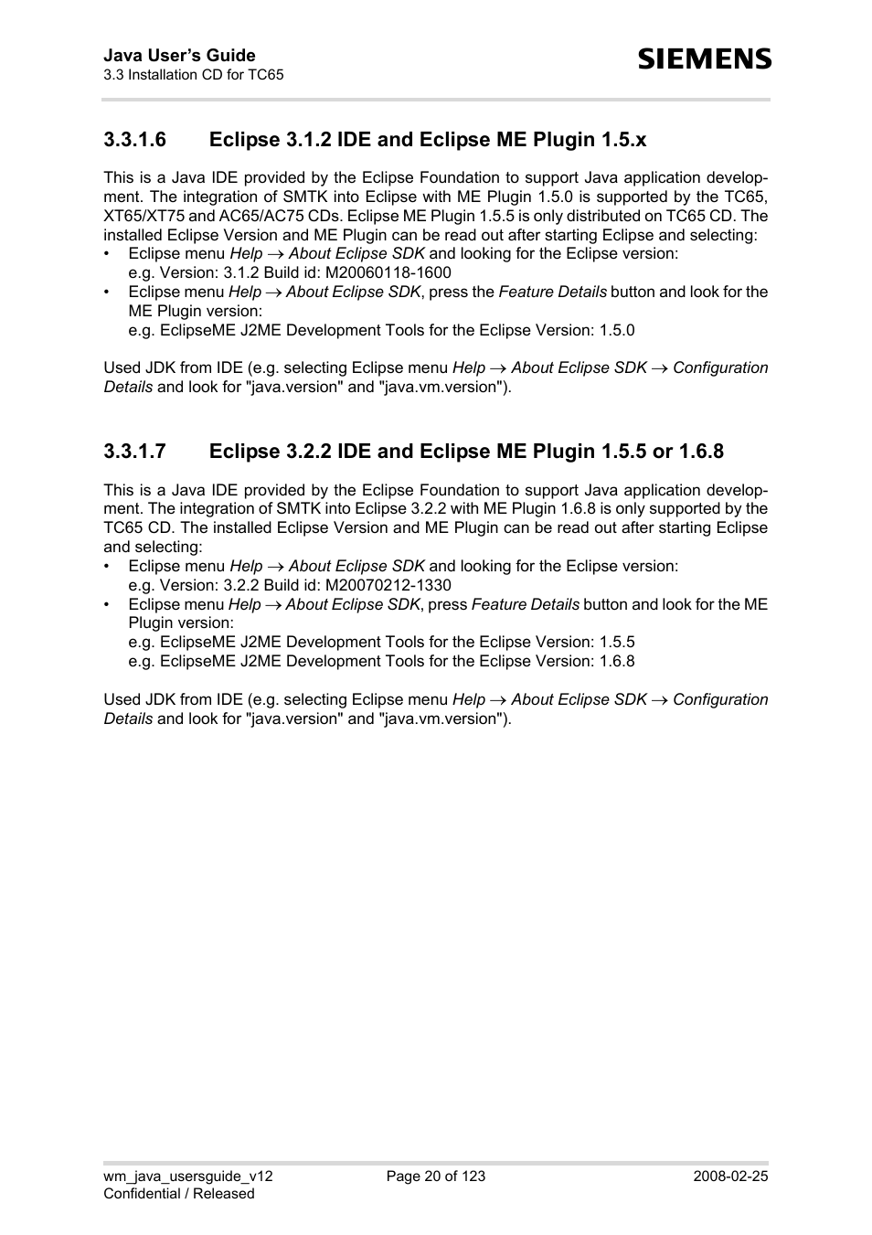 6 eclipse 3.1.2 ide and eclipse me plugin 1.5.x, Eclipse 3.1.2 ide and eclipse me plugin 1.5.x | Siemens XT65 User Manual | Page 20 / 123