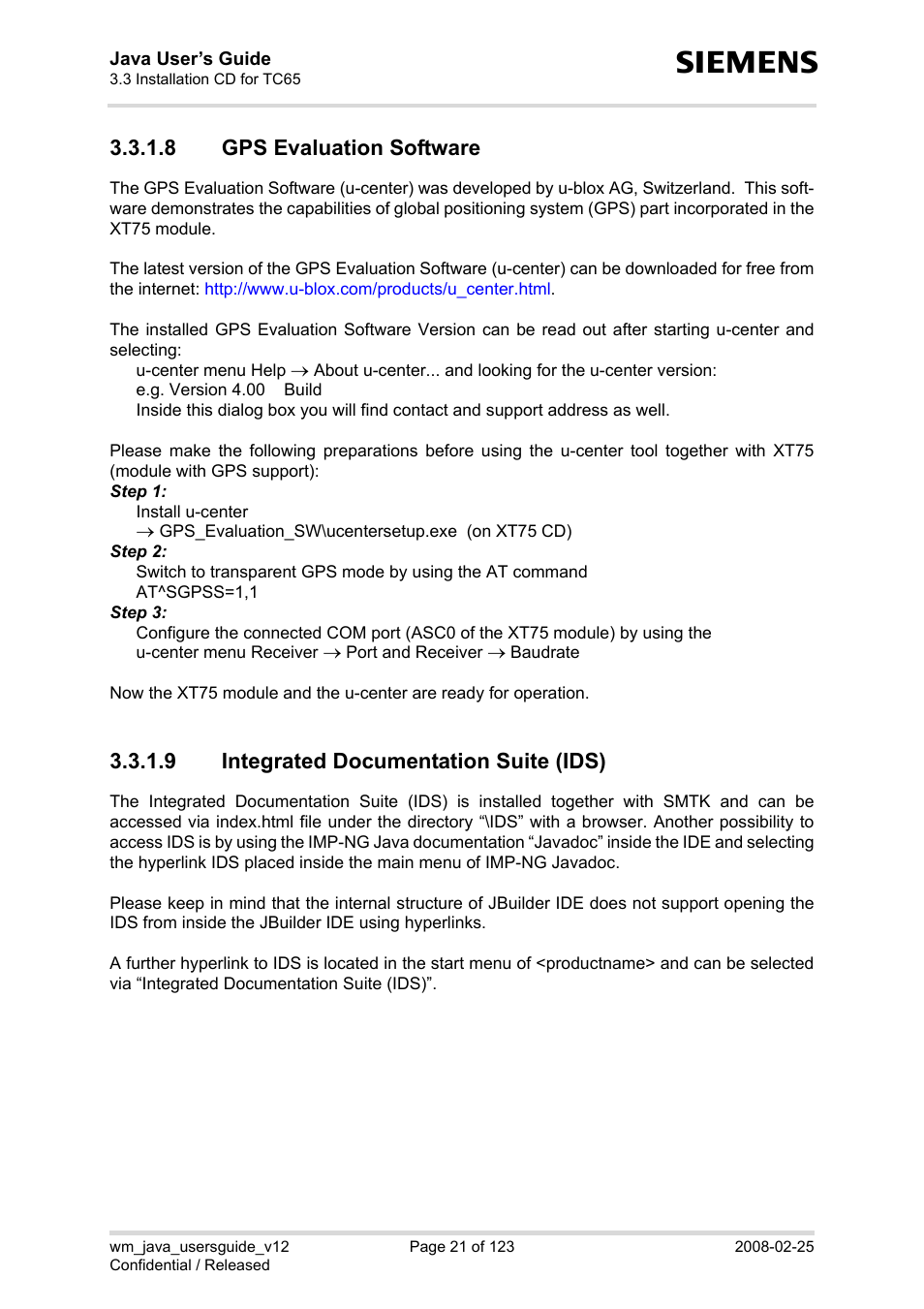 8 gps evaluation software, 9 integrated documentation suite (ids), Gps evaluation software | Integrated documentation suite (ids) | Siemens XT65 User Manual | Page 21 / 123