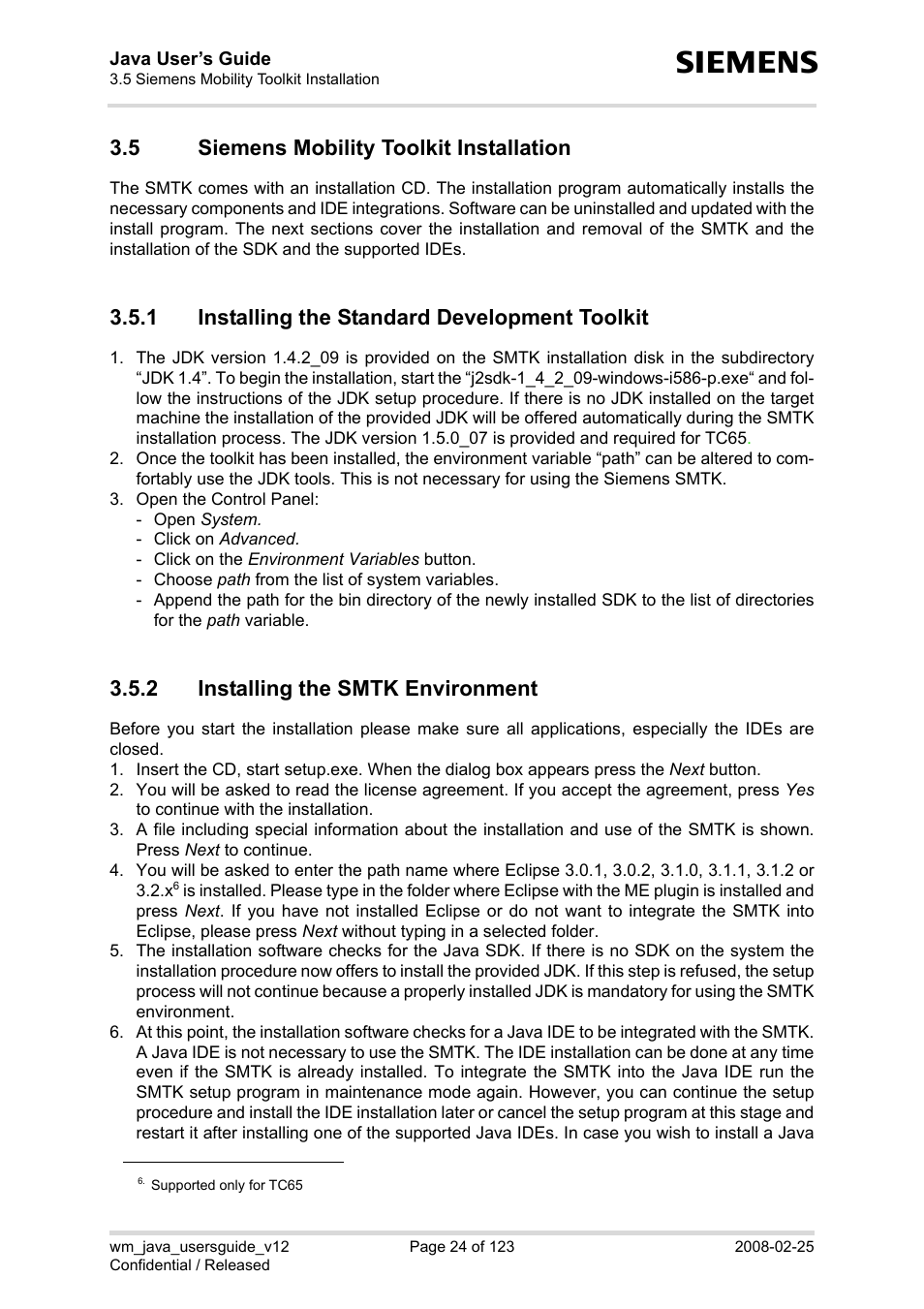 5 siemens mobility toolkit installation, 1 installing the standard development toolkit, 2 installing the smtk environment | Siemens mobility toolkit installation 3.5.1, Installing the standard development toolkit, Installing the smtk environment, Ons in, Section 3.5.1 | Siemens XT65 User Manual | Page 24 / 123