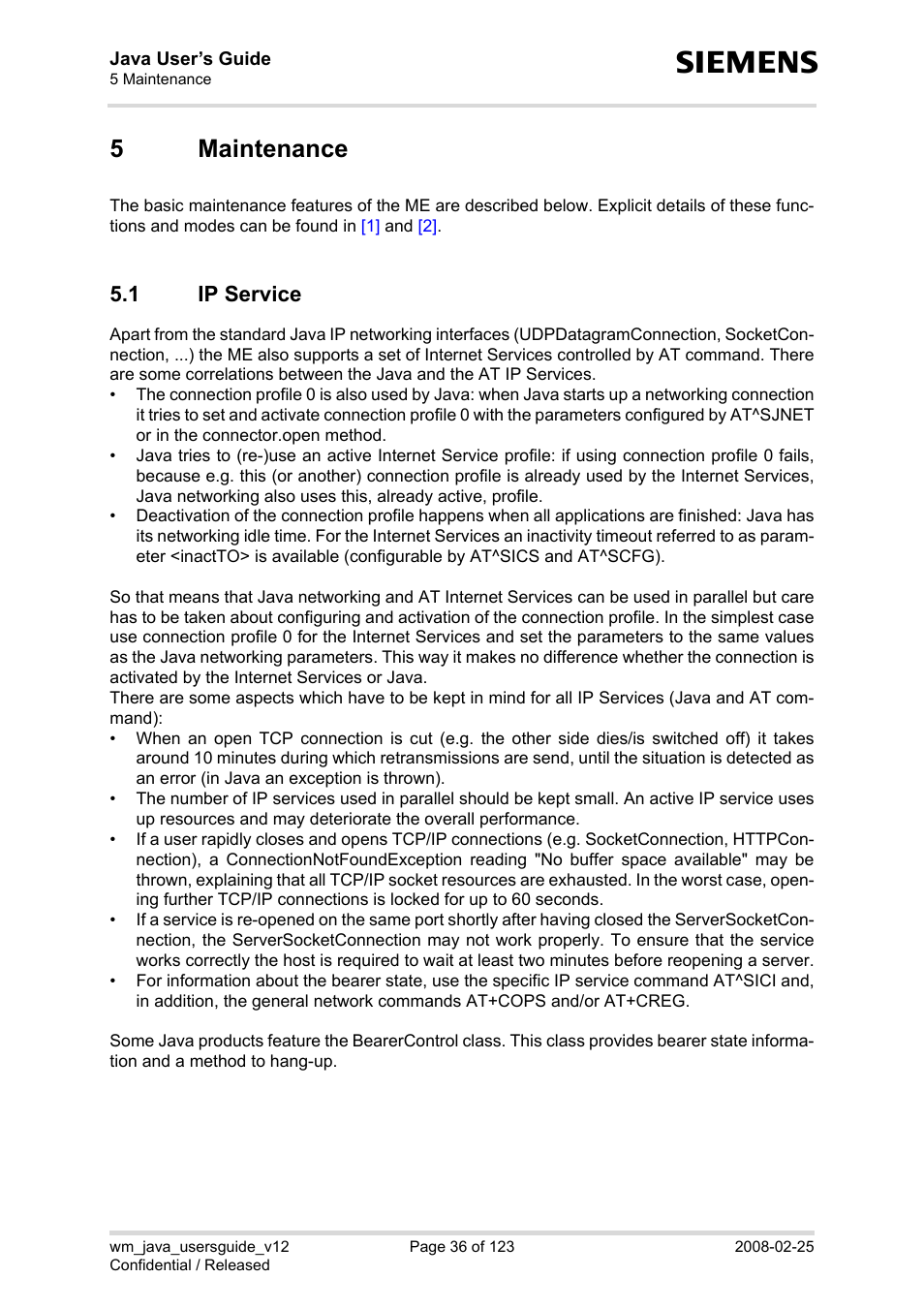 5 maintenance, 1 ip service, Maintenance 5.1 | Ip service, 5maintenance | Siemens XT65 User Manual | Page 36 / 123