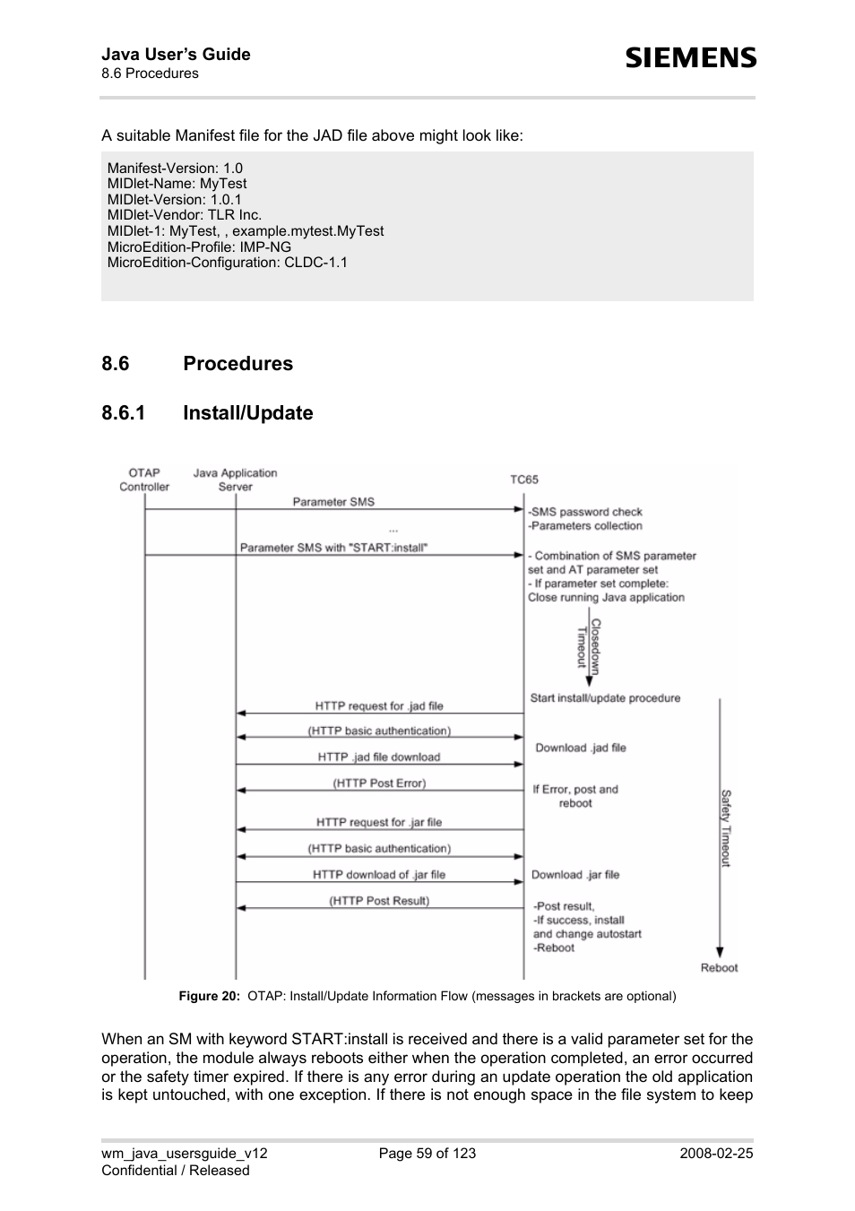 6 procedures, 1 install/update, Procedures 8.6.1 | Install/update, Figure 20, 6 procedures 8.6.1 install/update | Siemens XT65 User Manual | Page 59 / 123