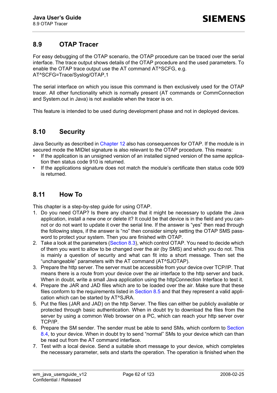 9 otap tracer, 10 security, 11 how to | Otap tracer, Security, How to | Siemens XT65 User Manual | Page 62 / 123