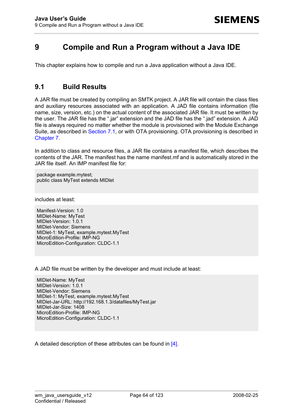 9 compile and run a program without a java ide, 1 build results, Compile and run a program without a java ide 9.1 | Build results, 9compile and run a program without a java ide | Siemens XT65 User Manual | Page 64 / 123