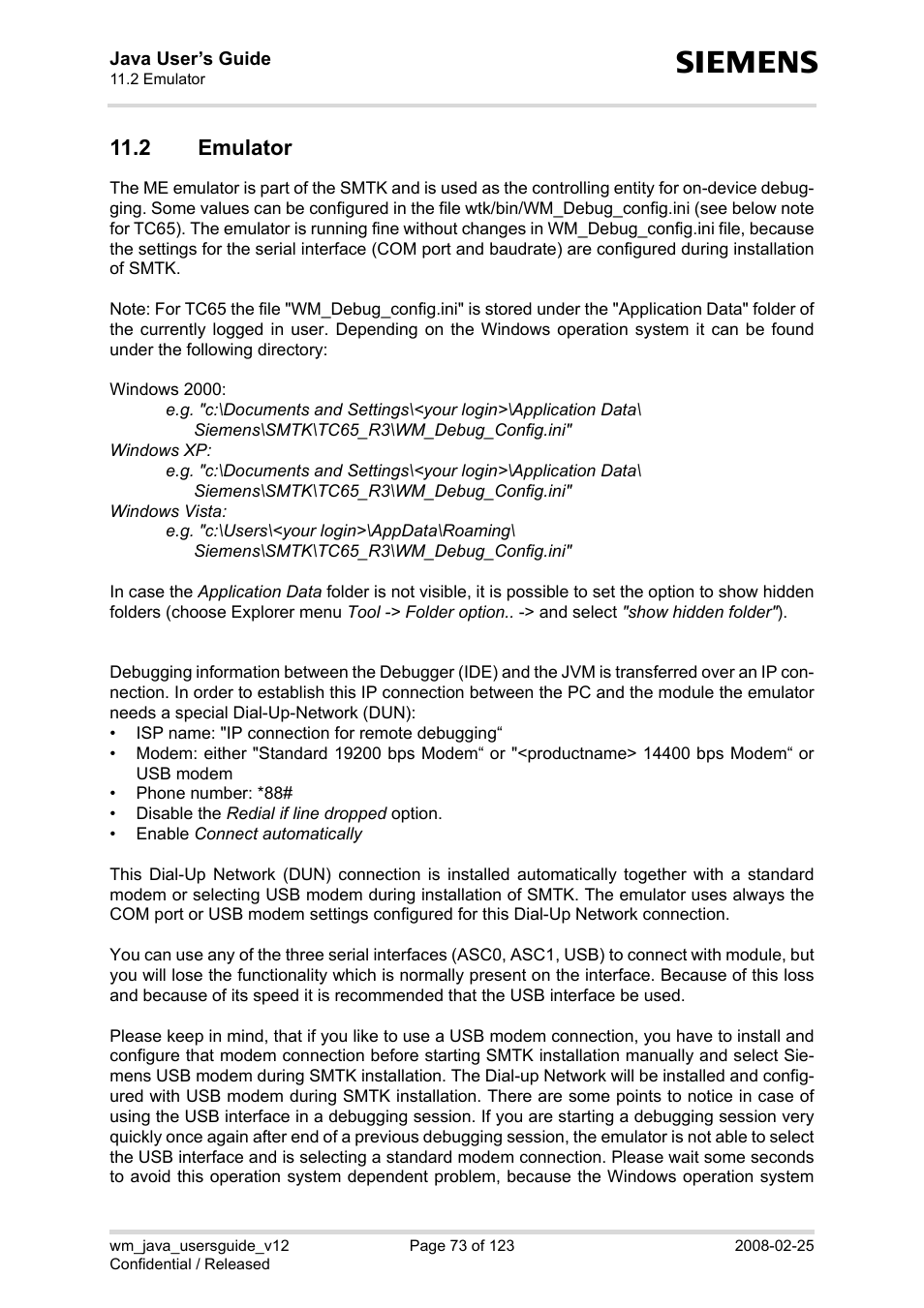 2 emulator, Emulator | Siemens XT65 User Manual | Page 73 / 123