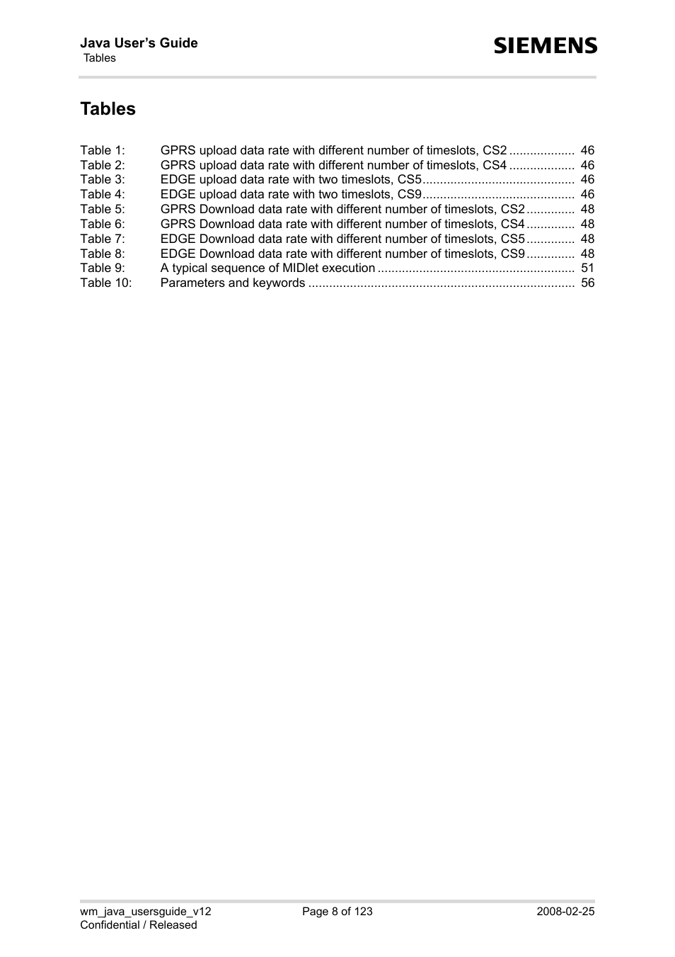 Tables | Siemens XT65 User Manual | Page 8 / 123