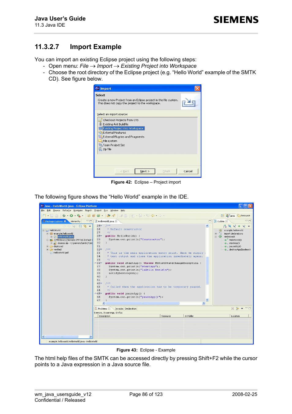 7 import example, Figure 42, Eclipse – project import | Figure 43, Eclipse - example | Siemens XT65 User Manual | Page 86 / 123