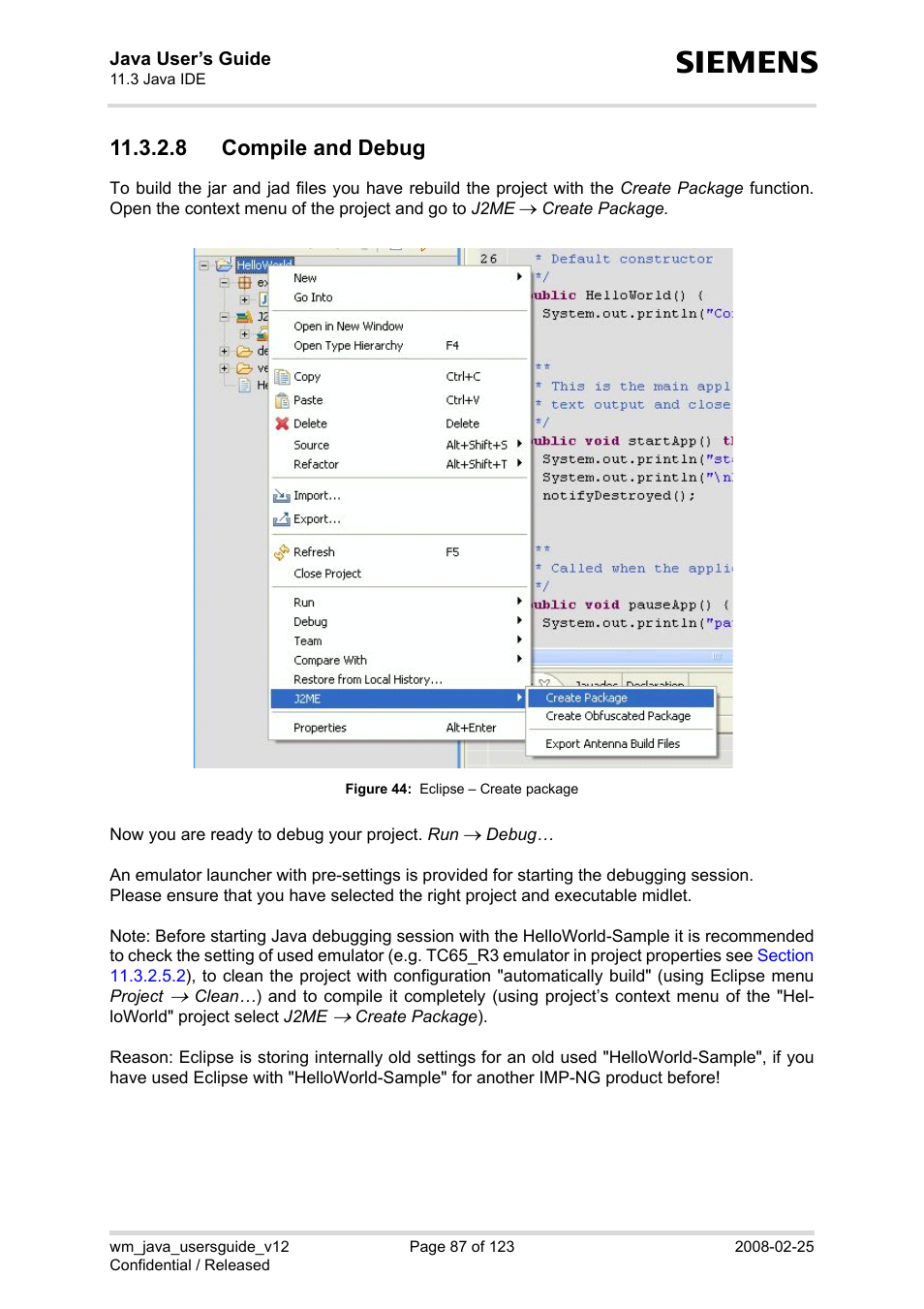 8 compile and debug, Figure 44, Eclipse – create package | Siemens XT65 User Manual | Page 87 / 123