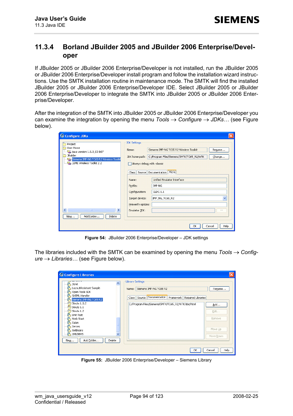 Figure 54, Jbuilder 2006 enterprise/developer – jdk settings, Figure 55 | Siemens XT65 User Manual | Page 94 / 123