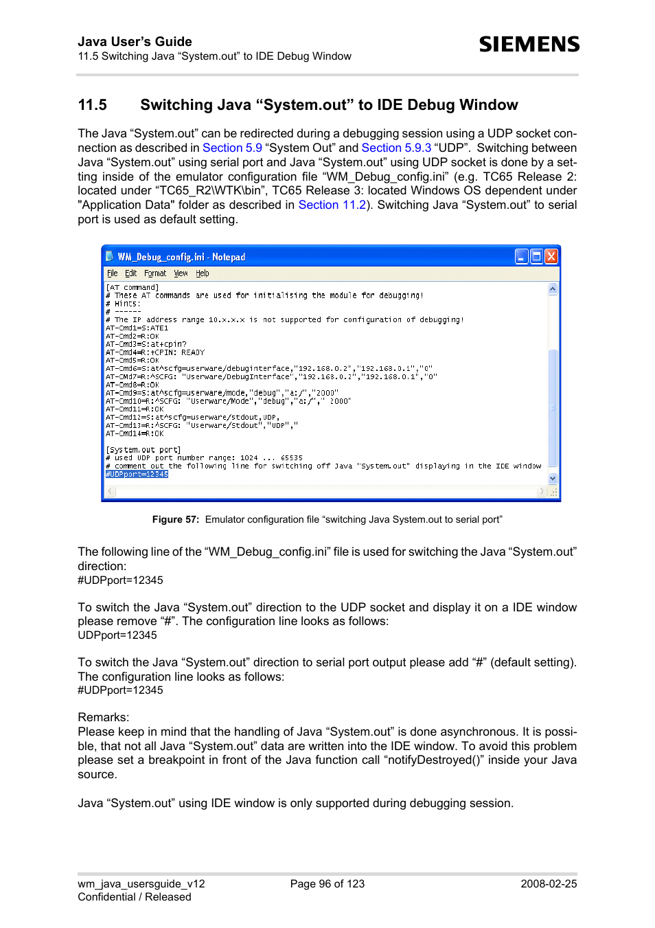 5 switching java “system.out” to ide debug window, Switching java “system.out” to ide debug window, Figure 57 | Siemens XT65 User Manual | Page 96 / 123