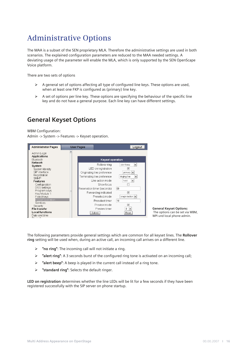 Administrative options, General keyset options | Siemens M SERIES MG-2D User Manual | Page 16 / 23