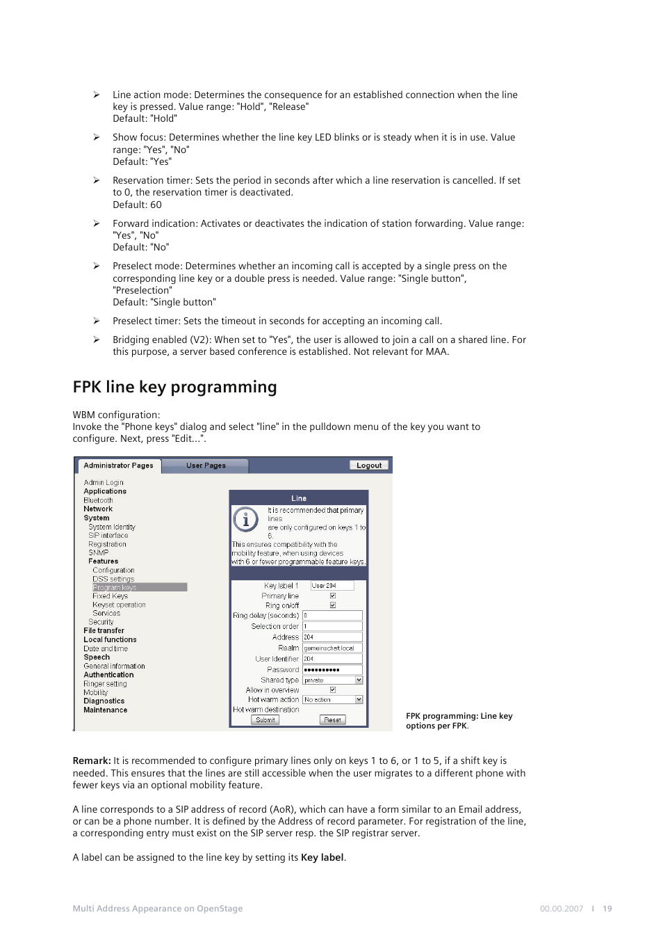 Fpk line key programming | Siemens M SERIES MG-2D User Manual | Page 19 / 23