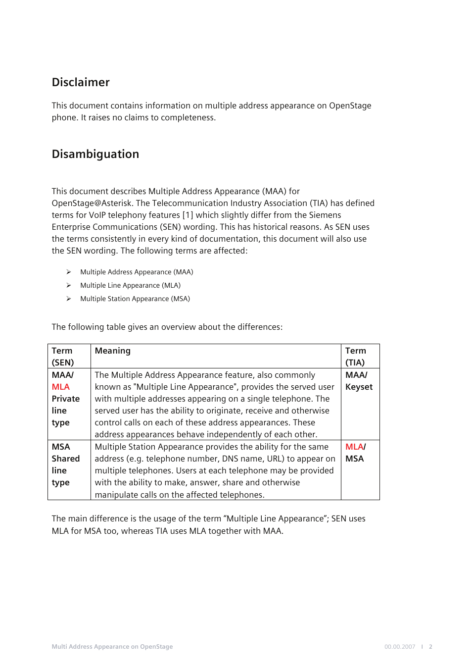 Disclaimer, Disambiguation | Siemens M SERIES MG-2D User Manual | Page 2 / 23