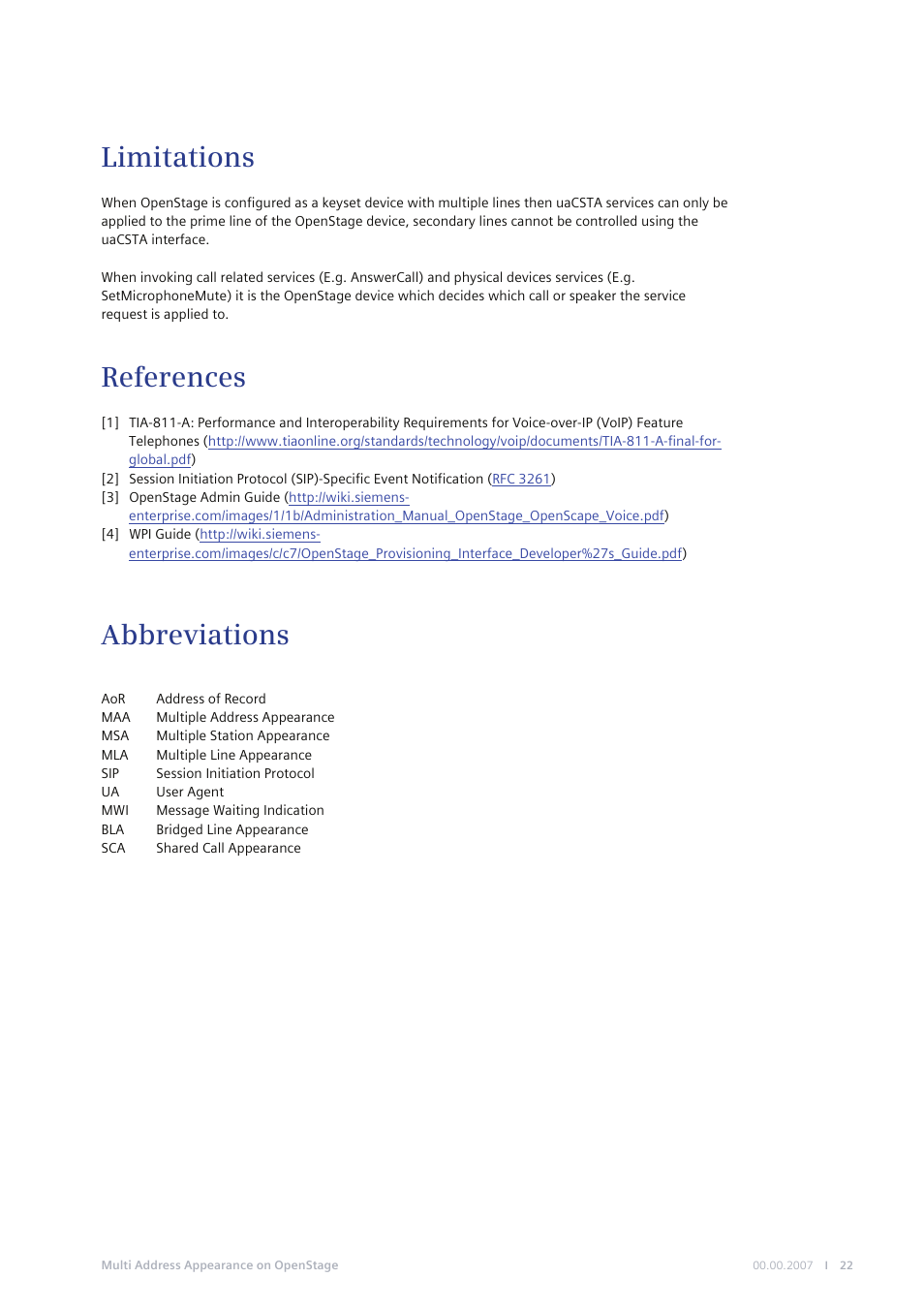 Limitations, References, Abbreviations | Siemens M SERIES MG-2D User Manual | Page 22 / 23