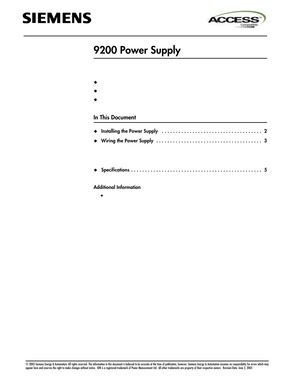 Siemens ACCESS 9200 User Manual | 5 pages