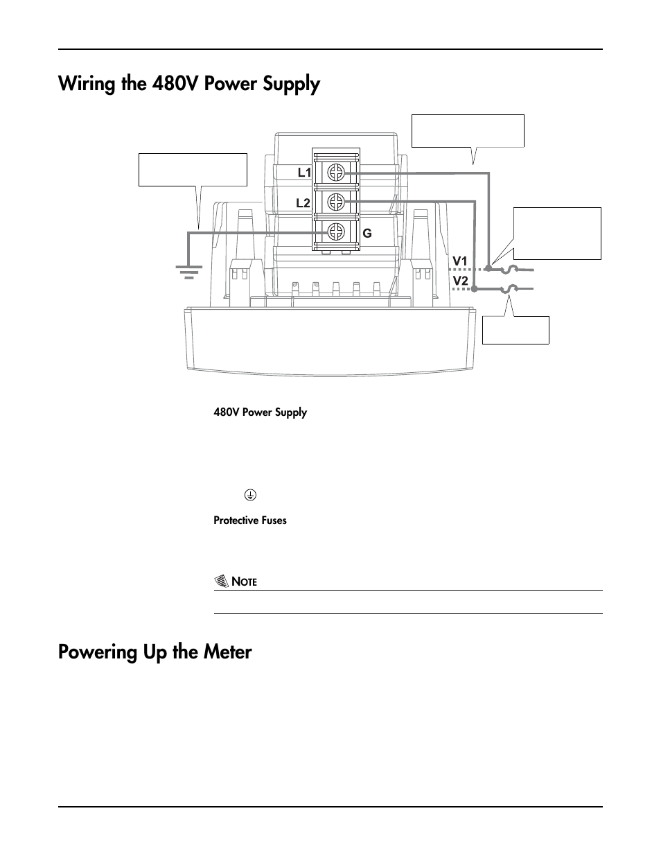 Wiring the 480v power supply, Powering up the meter, Wiring the 480v power supply powering up the meter | Siemens ACCESS 9200 User Manual | Page 4 / 5