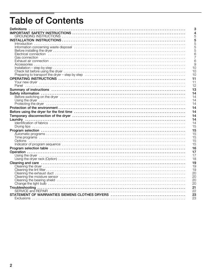 Siemens WTXD5522UC User Manual | Page 2 / 68