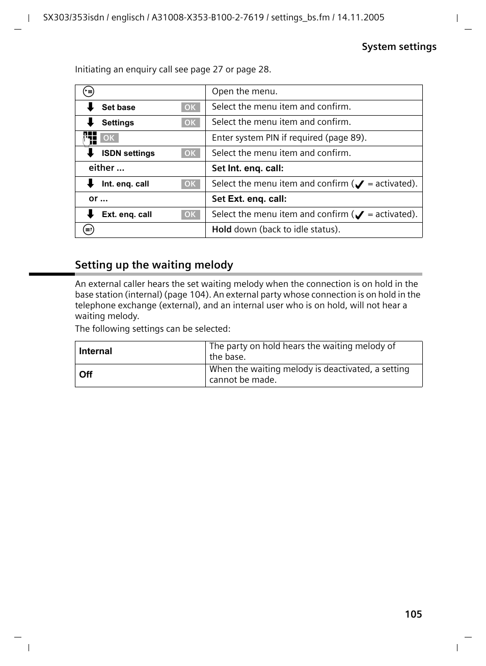 Setting up the waiting melody | Siemens CX203isdn User Manual | Page 106 / 161