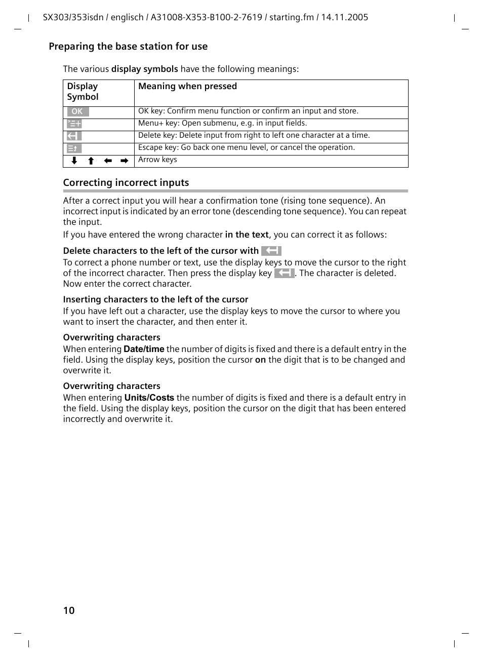 Correcting incorrect inputs | Siemens CX203isdn User Manual | Page 11 / 161