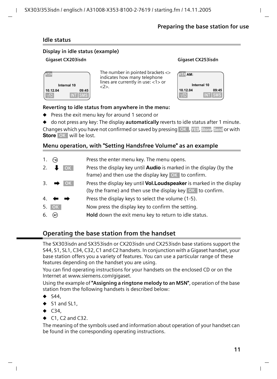 Operating the base station from the handset | Siemens CX203isdn User Manual | Page 12 / 161