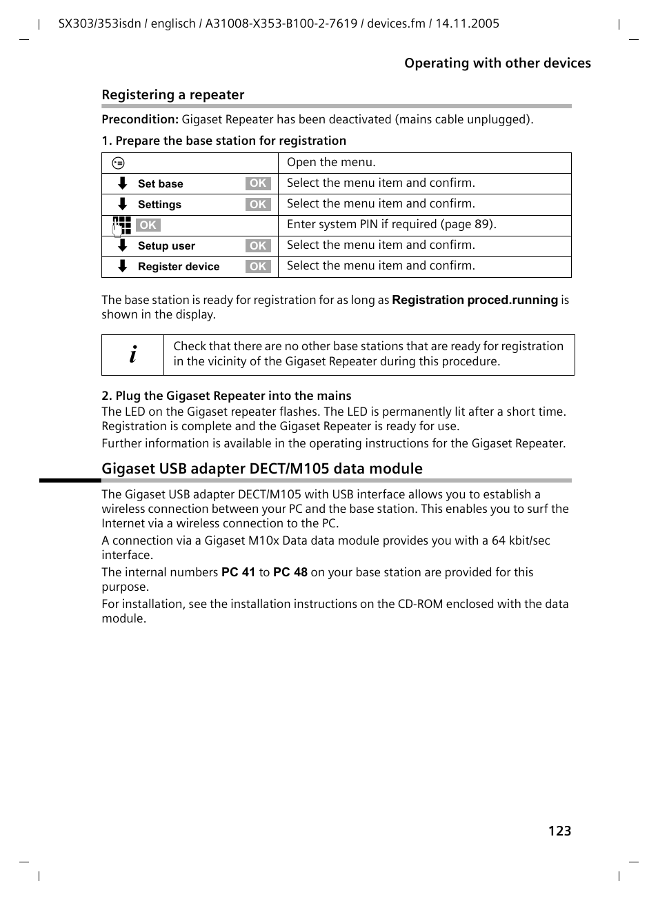 Gigaset usb adapter dect/m105 data module | Siemens CX203isdn User Manual | Page 124 / 161