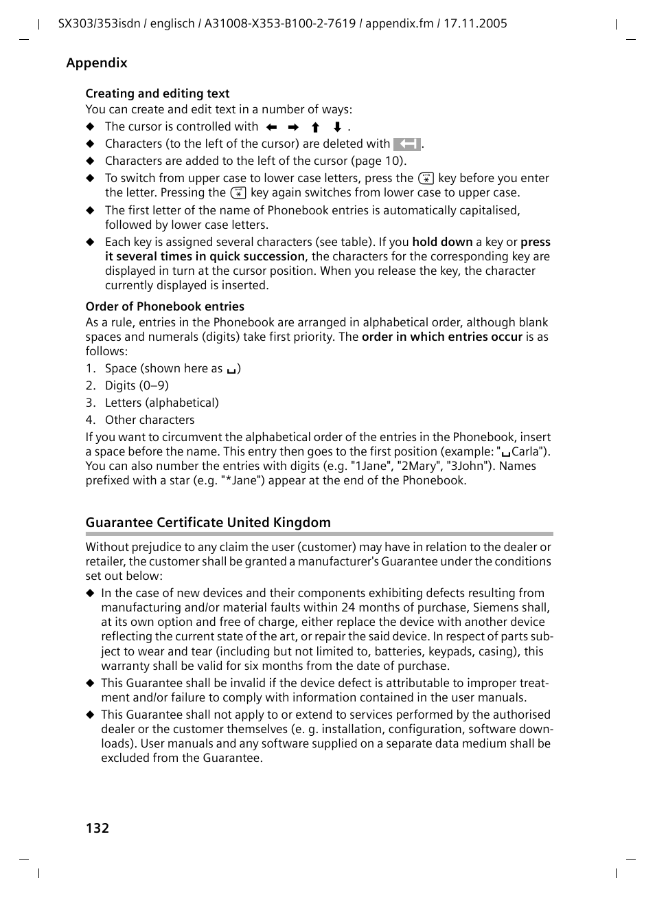 Guarantee certificate united kingdom | Siemens CX203isdn User Manual | Page 133 / 161