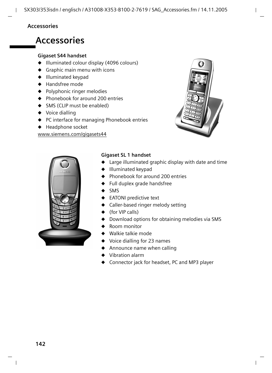 Accessories | Siemens CX203isdn User Manual | Page 143 / 161