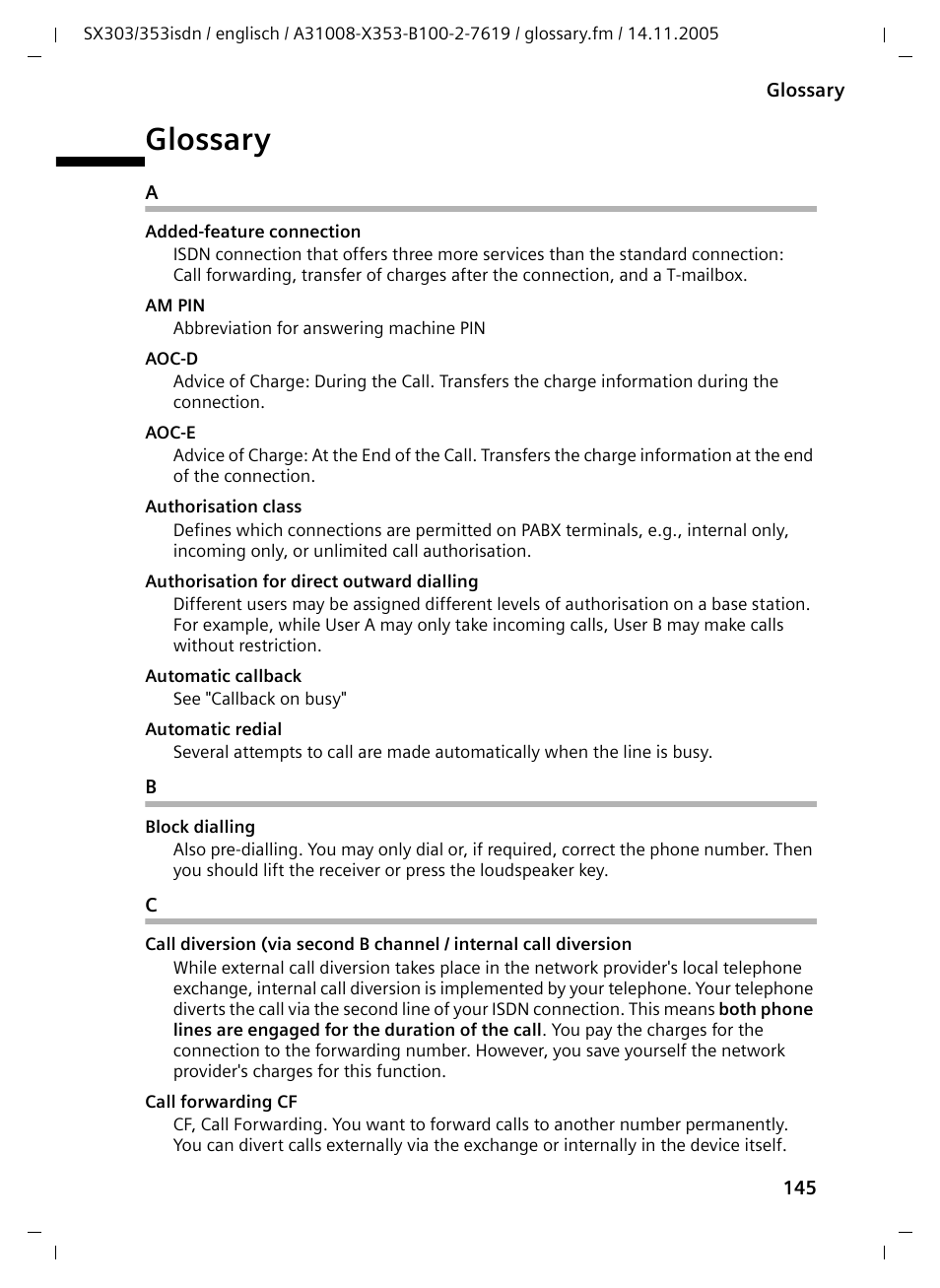 Glossary | Siemens CX203isdn User Manual | Page 146 / 161