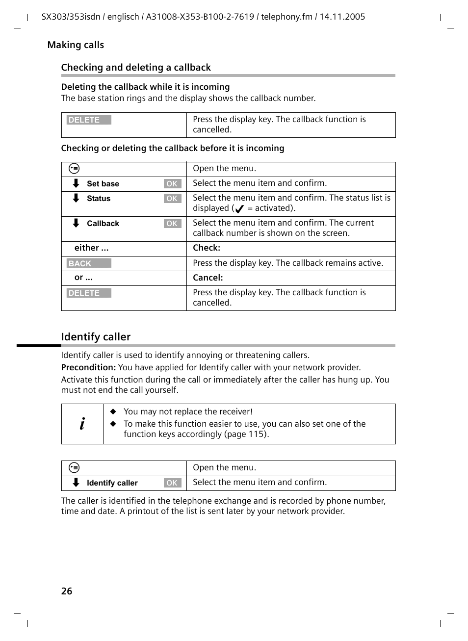 Identify caller | Siemens CX203isdn User Manual | Page 27 / 161