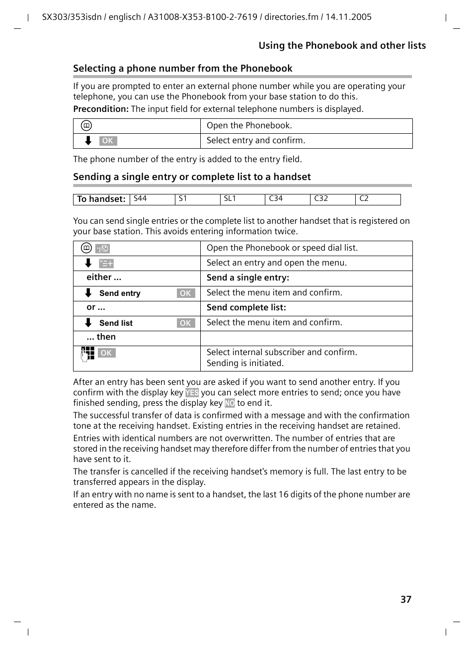 Selecting a phone number from the phonebook | Siemens CX203isdn User Manual | Page 38 / 161