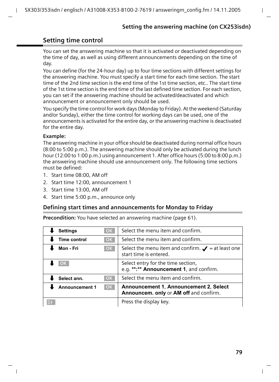 Setting time control | Siemens CX203isdn User Manual | Page 80 / 161