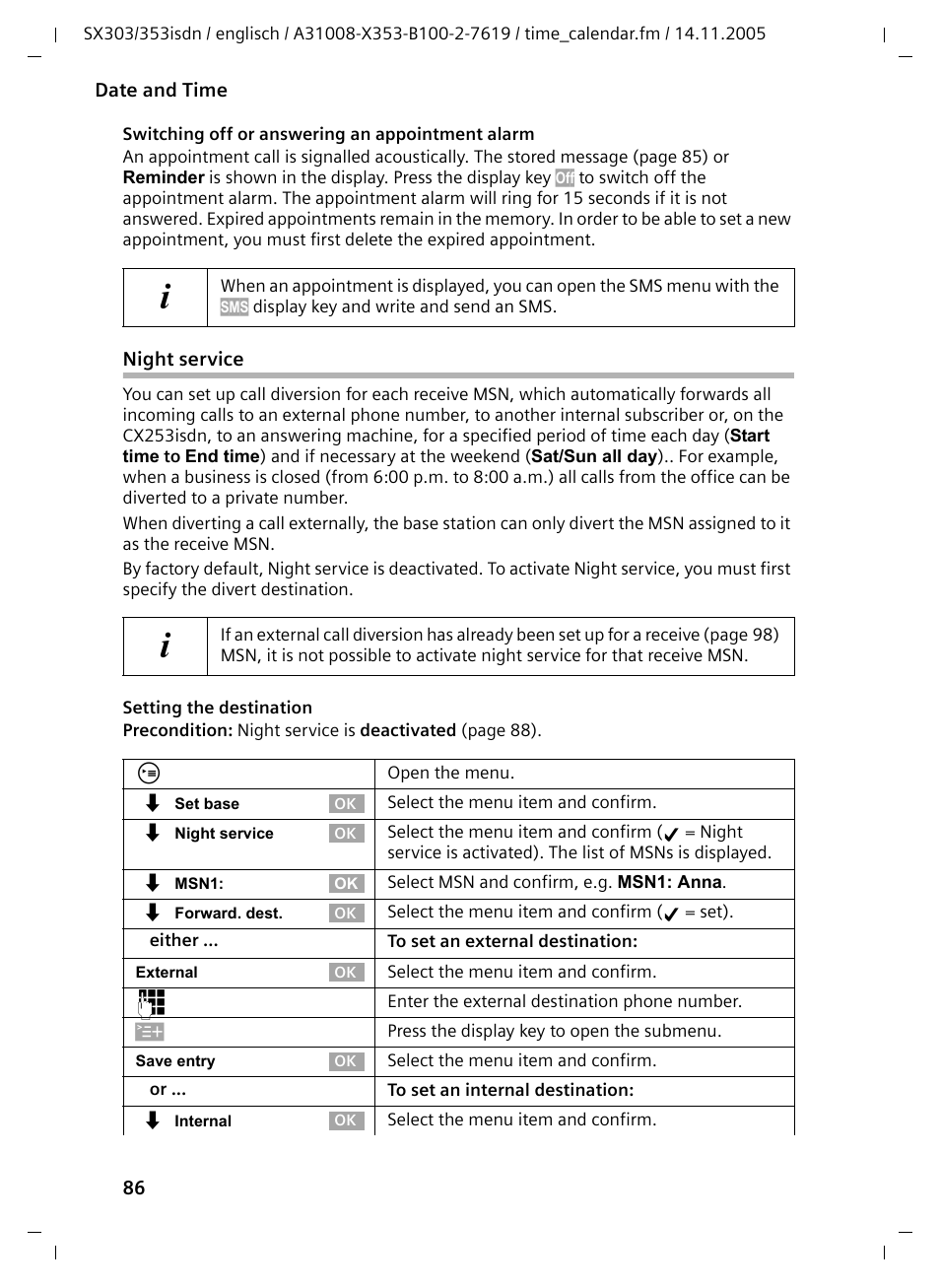 Night service | Siemens CX203isdn User Manual | Page 87 / 161