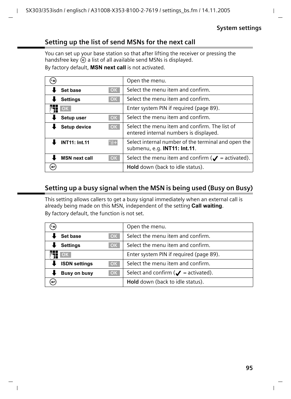 Setting up the list of send msns for the next call | Siemens CX203isdn User Manual | Page 96 / 161