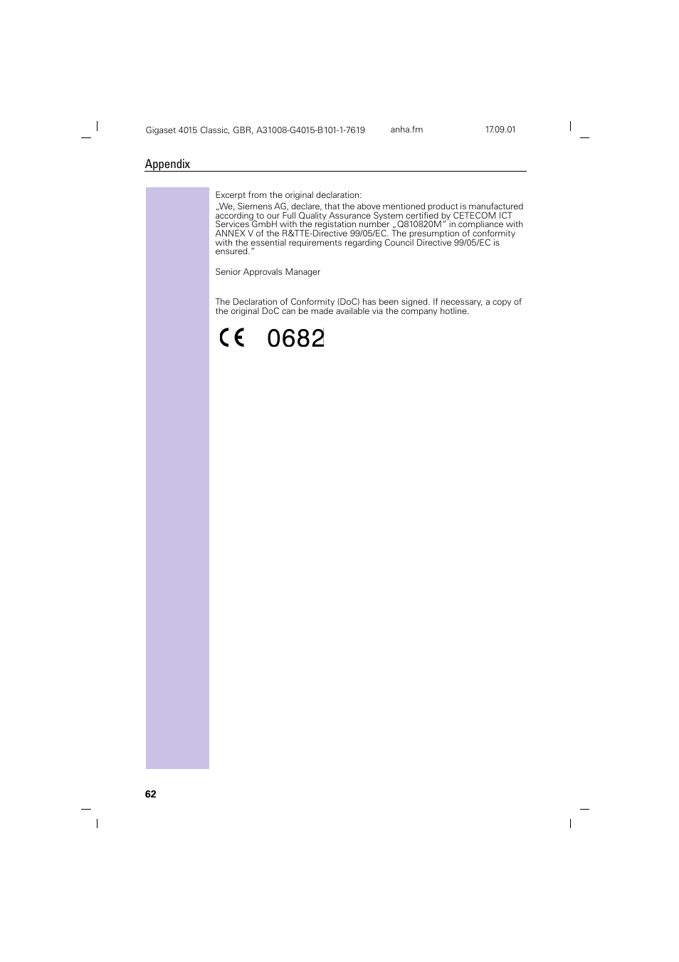 Appendix | Siemens Gigaset 4015 User Manual | Page 66 / 77