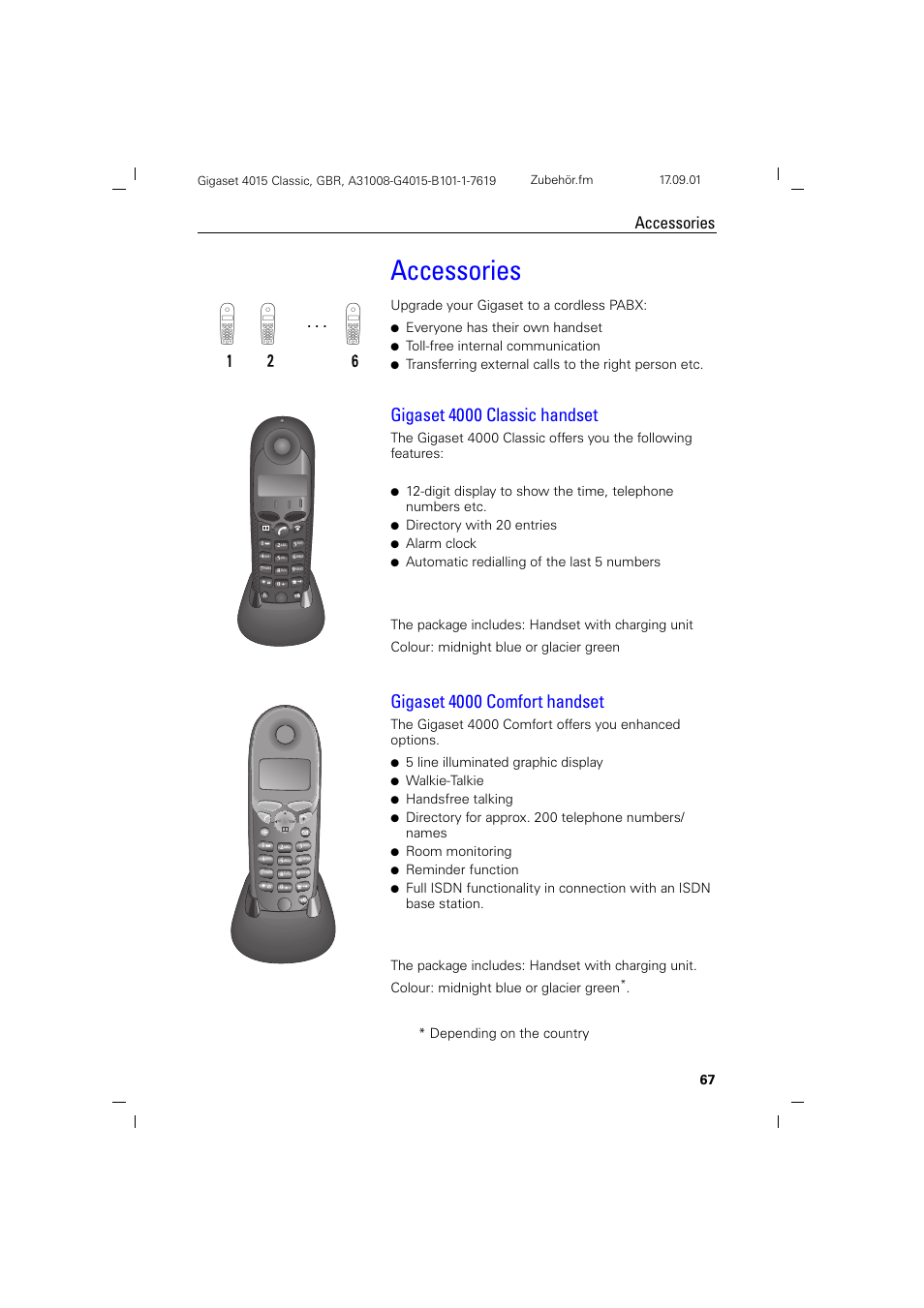 Accessories, Gigaset 4000 classic handset, Gigaset 4000 comfort handset | Siemens Gigaset 4015 User Manual | Page 71 / 77