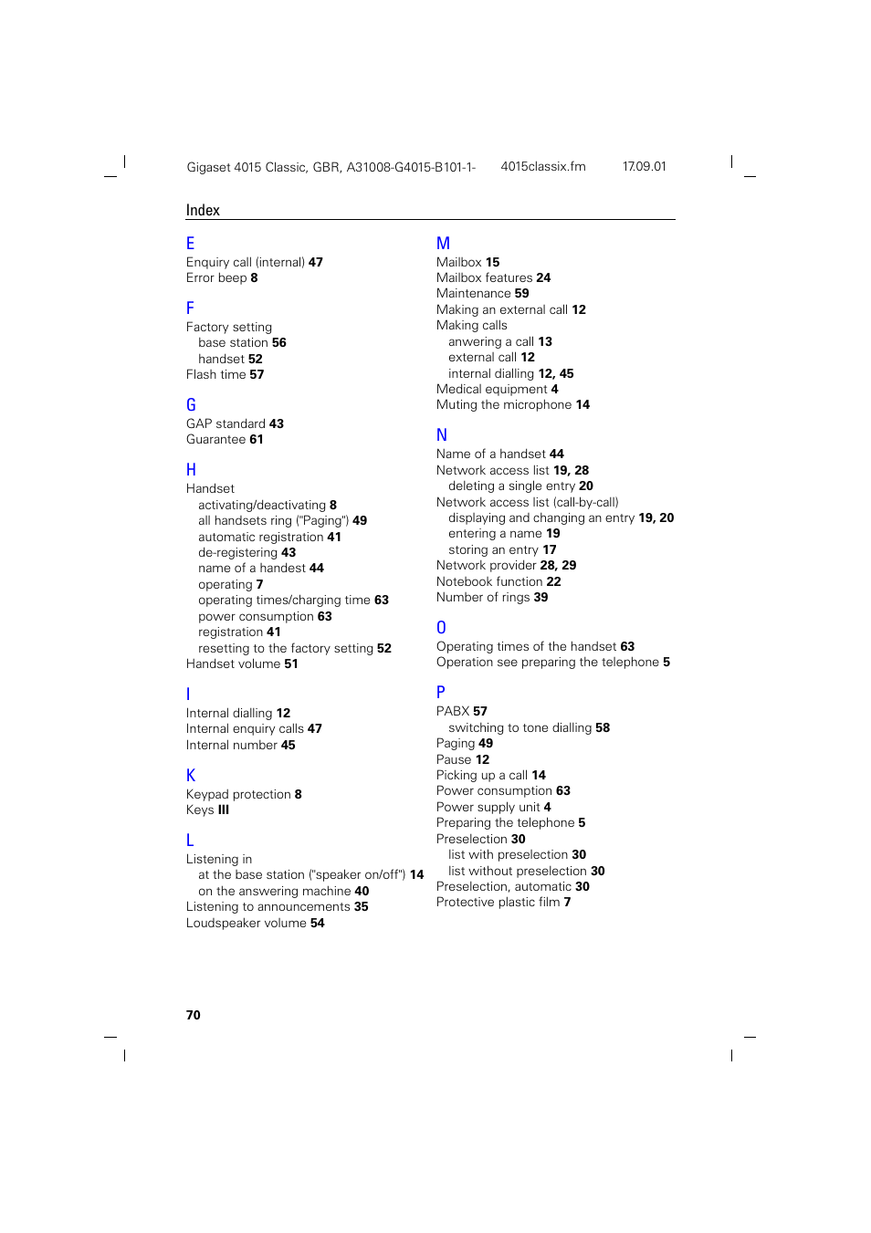 Siemens Gigaset 4015 User Manual | Page 74 / 77
